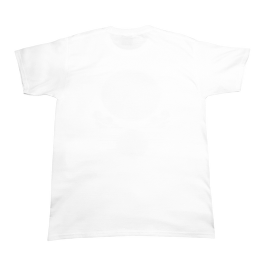 back view of white lortixa t-shirt